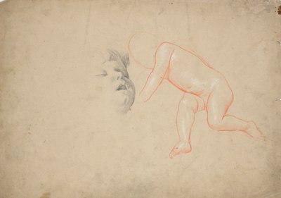 Studier av et spedbarn, et sovende spedbarns hode, en kvinnes hode av Franz von Matsch