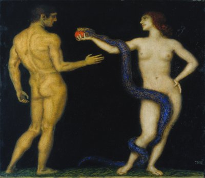 Adam og Eva, ca. 1920 (tempera på tre) av Franz von Stuck