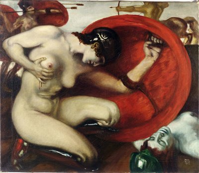 Amazone blessee - Wounded Amazon par Stuck, Franz, Ritter von (1863-1928). Olje på lerret, størrelse: 62,8x72,7 av Franz von Stuck
