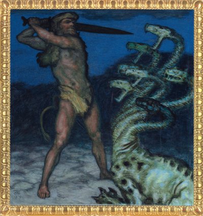 Hercules and Hydra - Peinture de Franz Ritter von Stuck (1863-1928) - 1915 - Syntonos farger på lerret - Museum Villa Stuck av Franz von Stuck