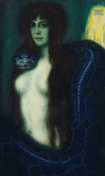 Le peche - The Sin par Stuck, Franz, Ritter von (1863-1928). Olje på lerret, størrelse: 90,2x53,3, , Privat samling av Franz von Stuck