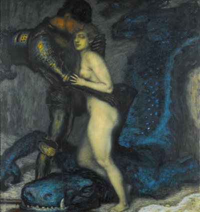 ""Le tueur de dragons"" (Dragedreperen) Maleri av Franz Ritter von Stuck (1863-1928) 1913 Privat samling av Franz von Stuck