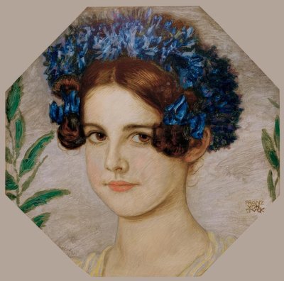 Kunstnerens datter med kornblomster i håret av Franz von Stuck