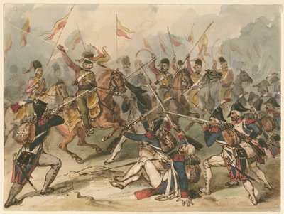 Fransk infanteri og russiske husarer i kamp ved Austerlitz av Frédéric Goupil Fesquet