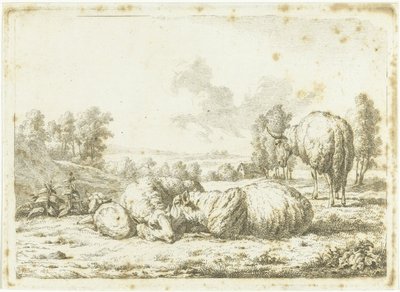 Landskap med tre sauer og et lam av Frédéric Théodore Faber