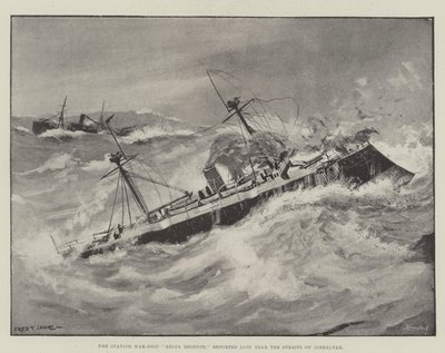 Det spanske krigsskipet, Reina Regente, rapporterte tapt nær Gibraltarstredet av Fred T. Jane