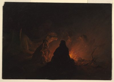 Tegning, beduiner i leir om natten, februar eller mars 1868 av Frederic Edwin Church