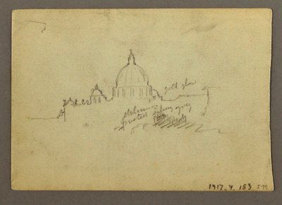 Tegning, fjernutsikt av kuppelen til Peterskirken, Roma, Italia, januar 1869 av Frederic Edwin Church