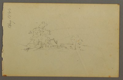 Tegning, Fjerne gårdsbygninger, 1844 av Frederic Edwin Church