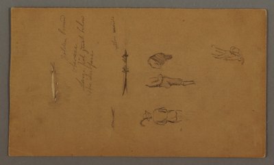 Tegning, figurstudier, figur i båt, fisk, muligens 1868 av Frederic Edwin Church