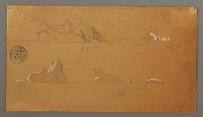 Tegning, Flytende isfjell, 5. og 6. juli 1859 av Frederic Edwin Church