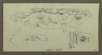 Tegning, Åstopper med steinblokker, muligens 1868 av Frederic Edwin Church