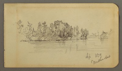 Tegning, Innsjø og skogkledd strand, 1878 av Frederic Edwin Church