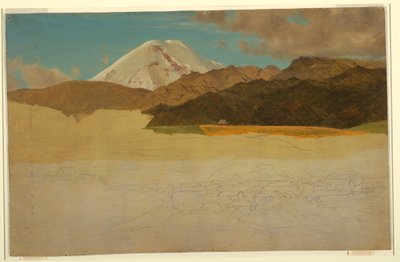 Tegning, Mount Chimborazo og Guaranda, Ecuador, mai eller juni av Frederic Edwin Church