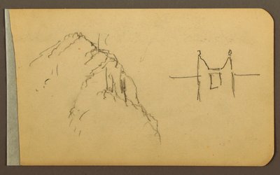 Tegning, fjellside, tårn; Verso: Fjellside, 1889 av Frederic Edwin Church