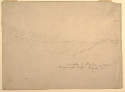 Tegning, Fjelllandskap mellom Popayan og Pasto, Colombia, 13. august 1853 av Frederic Edwin Church