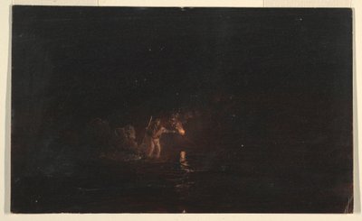 Tegning, nattfiskescene, 1868–69 av Frederic Edwin Church