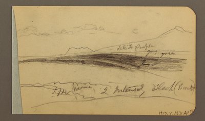Tegning, slette, ås, by; Verso: Fjellkjede, 1889 av Frederic Edwin Church