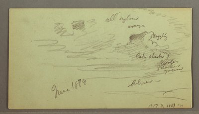 Tegning, elv gjennom fjell, muligens 1874 av Frederic Edwin Church