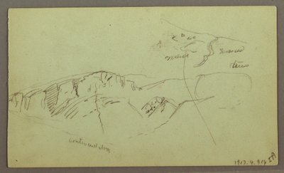 Tegning, Rocky Mountains, muligens 1868 av Frederic Edwin Church