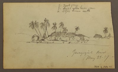Tegning, himmel over havet; Verso: Guayas-bredden nær Guayaquil, Ecuador, 29. mai 1857 av Frederic Edwin Church