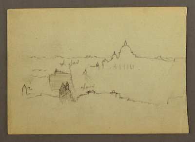 Tegning, Peterskirken sett fra nord mot åsene og Romas skyline, januar 1869 av Frederic Edwin Church