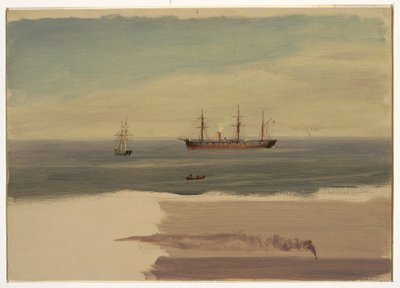 Tegning, Dampskip og seilfartøy, juli 1859 av Frederic Edwin Church
