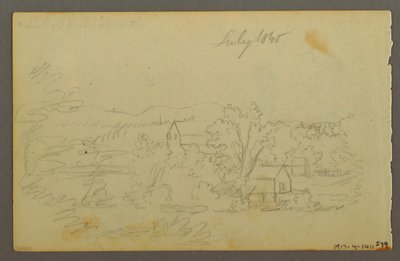 Tegning, trær, ku, 1844 av Frederic Edwin Church