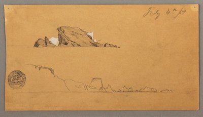 Tegning, to isfjell, 4. juli 1859 av Frederic Edwin Church