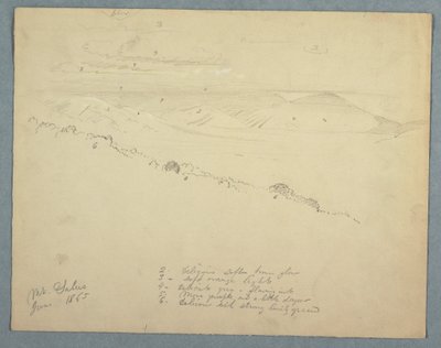 Tegning, utsikt fra Mount Salus, Jamaica, juni 1865 av Frederic Edwin Church