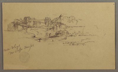 Tegning, Vannhjul med et basseng i en hage, Jaffa, Palestina [Tel Aviv, Israel], mars 1868 av Frederic Edwin Church