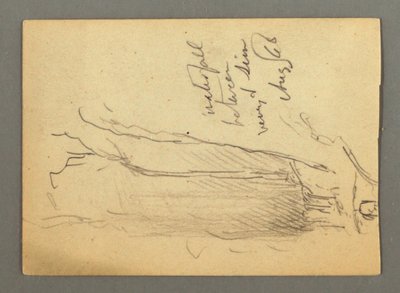 Tegning, Foss mellom Veney og Sion, Rhônedalen, Sveits, august 1868 av Frederic Edwin Church