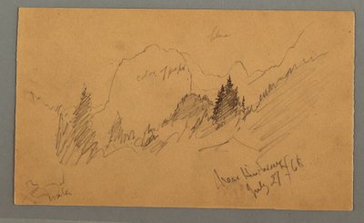 Tegning, Skogkledde topper, 27. juli 1868 av Frederic Edwin Church