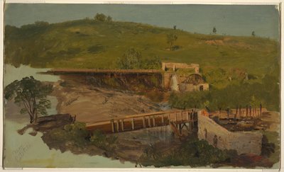 Hill with Viaducts and Ruined Mills, nær Catskill, New York av Frederic Edwin Church