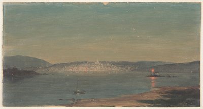 Nattutsikt over en havneby av Frederic Edwin Church