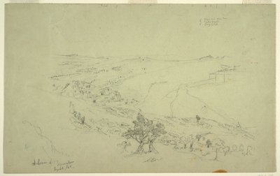 Siloam og Jerusalem, Sørøstlige hjørne av murene sett fra Oljeberget [Jerusalem og Silwan, Øst-Jerusalem, Israel] av Frederic Edwin Church