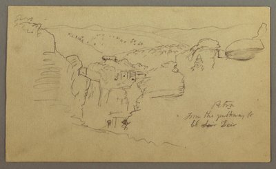 Skisse. Utsikt over Khirbet en Wasara "Petra / fra delveien til / El Deir" av Frederic Edwin Church