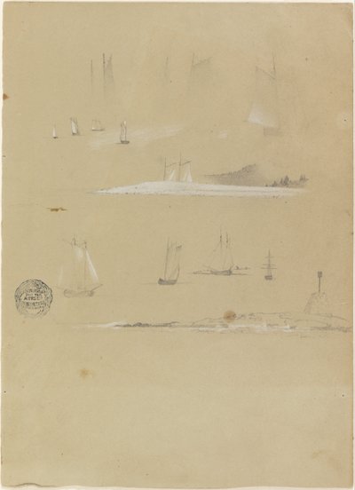Studier av seilskip og kystlandskap av Frederic Edwin Church