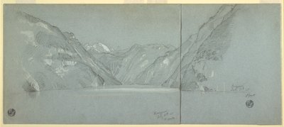 Utsikt over innsjøen Konigssee med Falkenstein, nær Berchtesgaden, Bayern, Tyskland, del 2 av Frederic Edwin Church