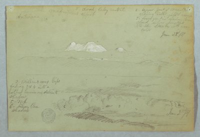Utsikt over vulkanen Artisana fra eller nær Quito, og en overskyet himmel over en fjellrygg, Ecuador av Frederic Edwin Church