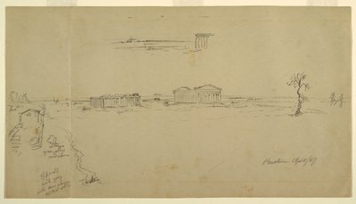 Utsikt over basilikaen og Neptun-tempelet, Paestum, Italia av Frederic Edwin Church