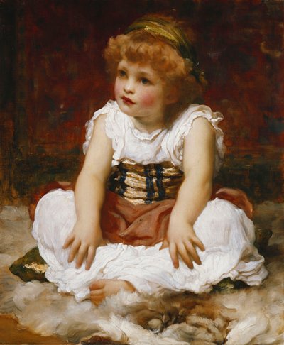 Portrett av en jente som sitter på et teppe, av Frederic Leighton