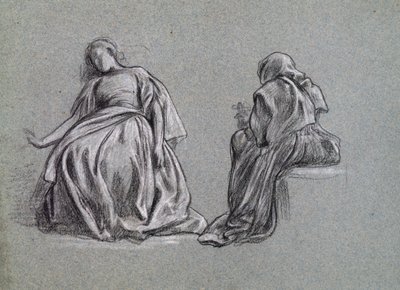 Tessa at Home (for George Eliots Romola), 1863 (svart-hvitt kritt på papir) av Frederic Leighton