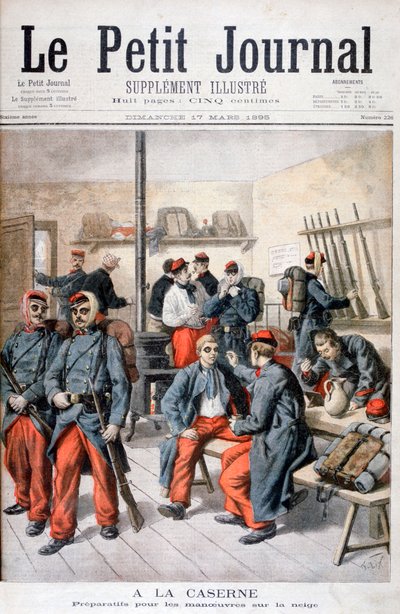 I brakkene, forberedelse til manøvrer i snøen, 1895 av Frederic Lix