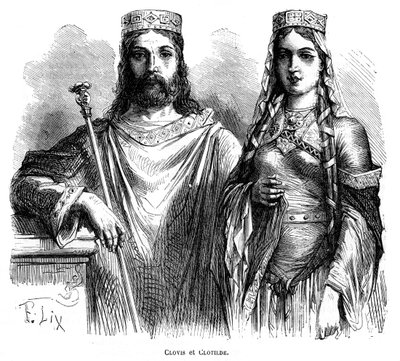 Kong Clovis I og dronning Clotilde av frankerne, sent 5. - tidlig 6. århundre 1882-1884. av Frederic Lix