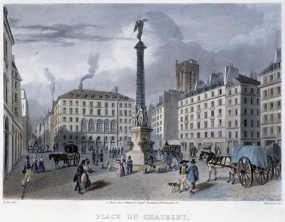 Place du Chatelet - i ""Paris i 1832" av Martens av Frederic Martens