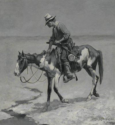 A Texas Pony, 1889 (olje på komposisjonstavle) av Frederic Remington