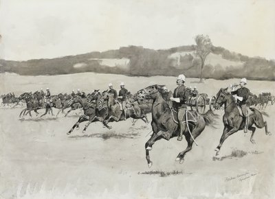Batteri K på Drill i Berkshire Hills, Massachusetts av Frederic Remington