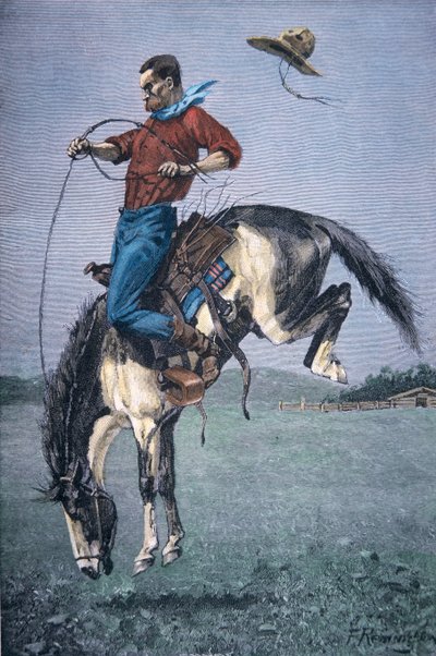 Bronco-Buster (farget gravering) av Frederic Remington