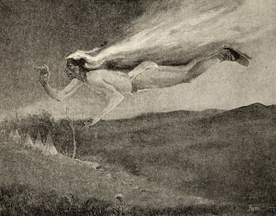 Glad like Ishkoodah, the comet, Like the star with brennende lokker, fra The Song of Hiawatha av Henry Wadsworth Longfellow (1807-82), pub. av George G. Harrap und Company Ltd., 1911 av Frederic Remington